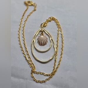 Gold Tone Shell Layered Pendant Necklace - Women Jewelry